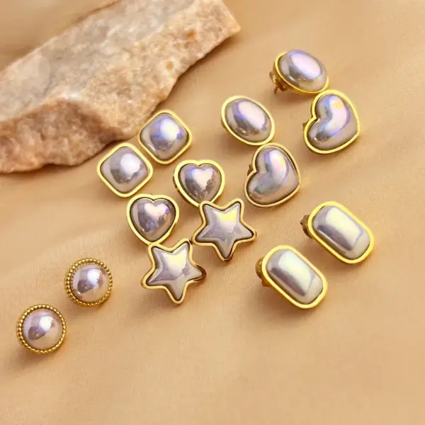 Wholesale PVD Coated Real Gold Plated 18K Gold Water Droplets Flower Shell 304 Stainless Steel IG Style Simple Style Waterproof Non Tarnish Ear Studs