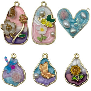 Mix 6 dripping dragonfly butterfly flowers - 6 types each 1-18.45g-sn1387 / Monet garden oil painting style three-dimensional pendant