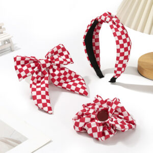 Wholesale New Checkerboard Pattern Bow Spring Clip Half-Tied Hair Clip