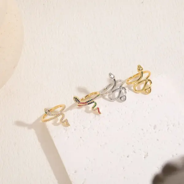 Wholesale Cute Sweet Simple Style Snake Copper 14k Gold Plated White Gold Plated Zircon Open Rings In Bulk