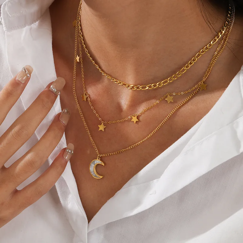 Wholesale Jewelry Fashion Star Moon 304 Stainless Steel Plating Stainless Steel Necklaces