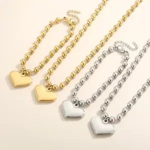 304 Stainless Steel Heart Shape PVD Coated 18K Real Gold Plated Casual Vacation Waterproof Non Tarnish Plating Bracelets Necklace