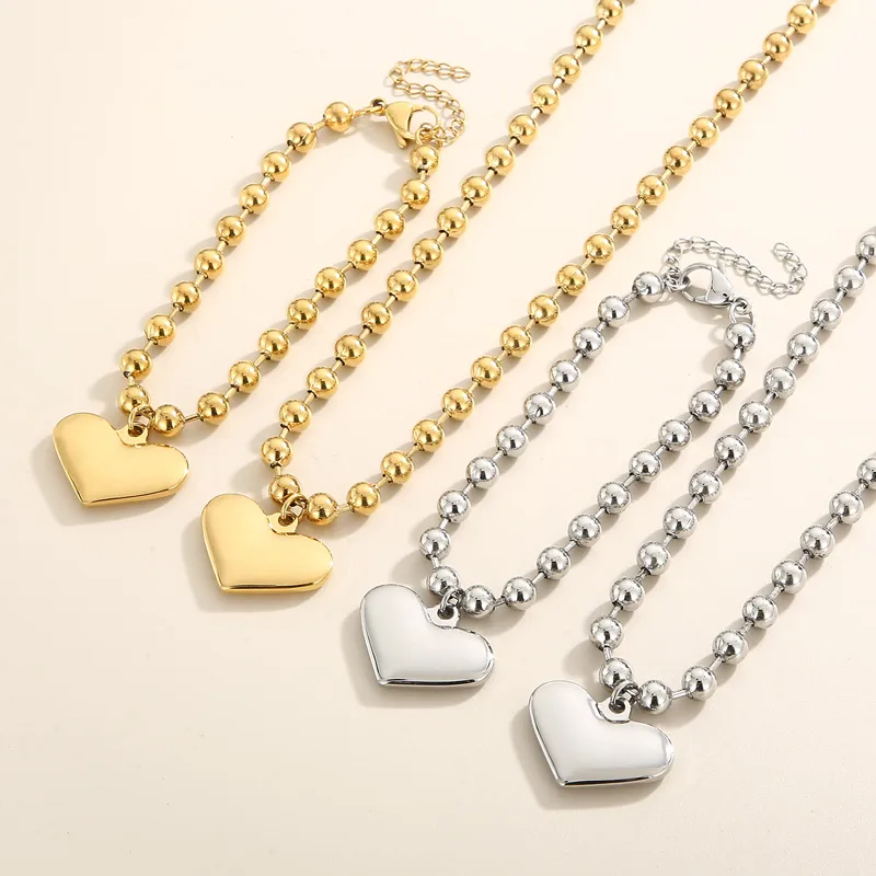 Wholesale 304 Stainless Steel Heart Shape PVD Coated 18K Real Gold Plated Casual Vacation Waterproof Non Tarnish Plating Bracelets Necklace