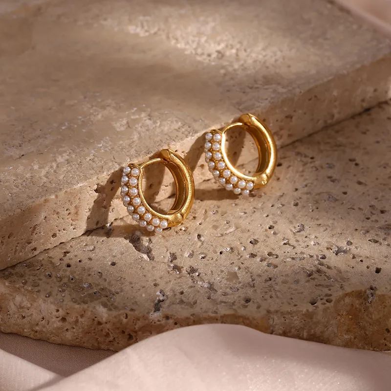 Wholesale PVD Coated Real Gold Plated 18K Gold Round 304 Stainless Steel Fashion Waterproof Non Tarnish Earrings