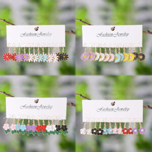 Wholesale Cross Border Color Small Flower Oil Drop Pendant Earrings suit Bohemian Alloy Earrings Spring and Summer Earrings Gift
