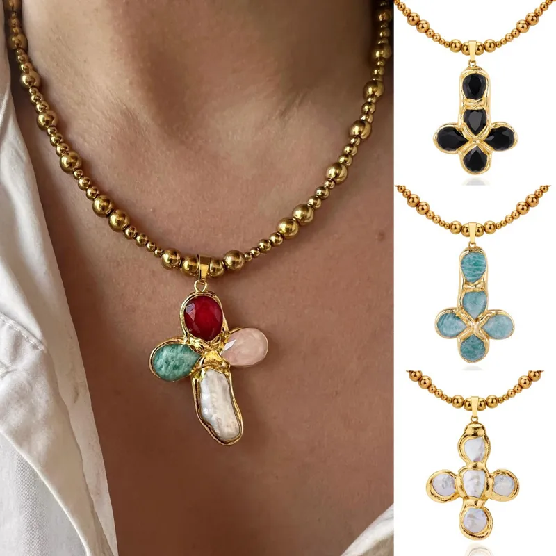 Wholesale Copper Cross Plated Zircon 18K Gold Plated Elegant Lady Cable Chain Lobster Trigger Clasp Closure Pendant Necklace