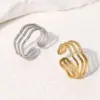 Wholesale PVD Coated Real Gold Plated 18K Gold Waves Lines 304 Stainless Steel IG Style Simple Style Classic Style Waterproof Non Tarnish Open Rings