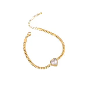 Sl116 Heart White Diamond Bracelet / Gold