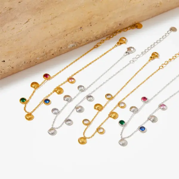 PVD Coated Real Gold Plated 16K Gold White Gold Plated Gold Plating Shell 304 Stainless Steel Elegant Waterproof Non Tarnish Anklet Necklace