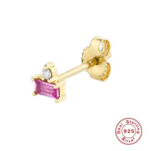 Single Gold-1 Rose Red Diamond / 925 Silver