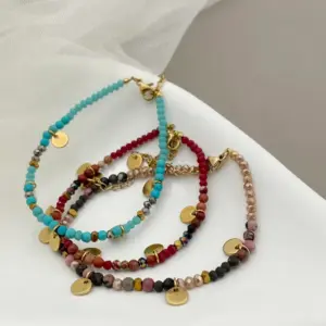 Wholesale IG Style Casual Round 304 Stainless Steel Natural Stone Labradorite Gold Plated Bracelets In Bulk