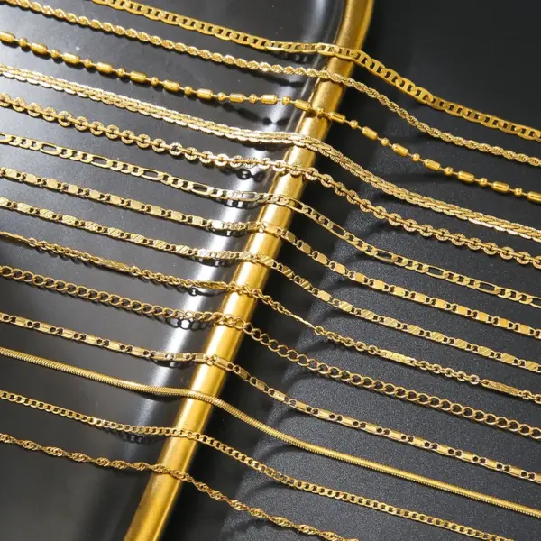 202 Stainless Steel Solid Color Electroplating 14K Gold Plated 18K Gold Plated Vintage Style Waterproof Non Tarnish Plating Gold Pendant Necklace