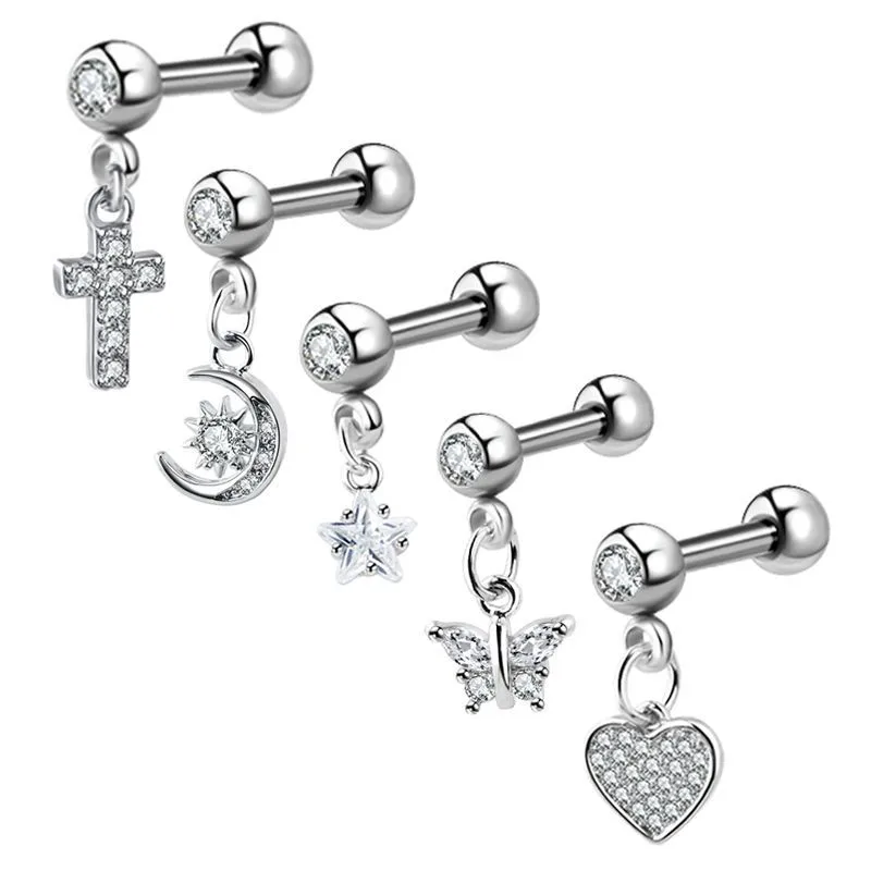 Wholesale Simple Style Star Stainless Steel Zircon Ear Studs 1 Piece