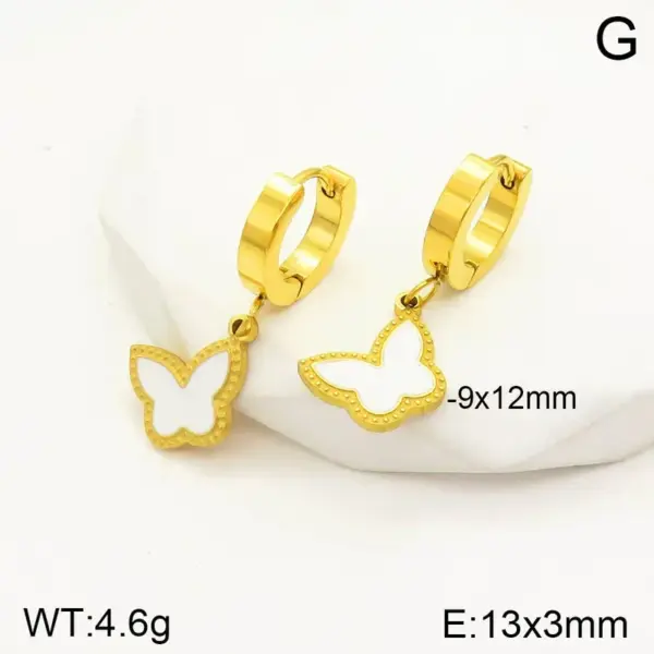 Wholesale 304 Stainless Steel Butterfly Bow Knot Ion Plating (IP) 18K Real Gold Plated Classic Style Waterproof Non Tarnish Enamel Three-dimensional Gold Steel Color Drop Earrings Ear Studs