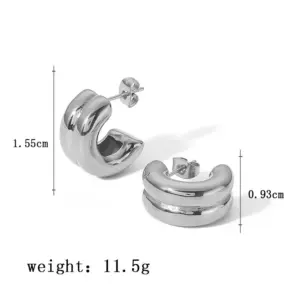 14 [Ag204] Double C- Shaped Earrings / Steel Color