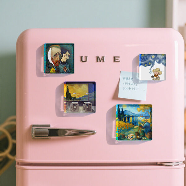 Wholesale Van Gogh Oil Painting Series Acrylic Refrigerator Magnet Home Decoration Creative Cultural and Creative Epoxy Soft Magnet Cross-Border Delivery