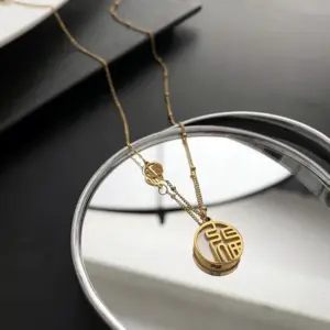 02-F2 Titanium Steel Shell Fu Necklace / Gold