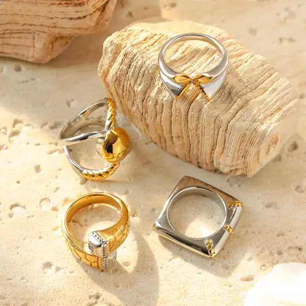 Wholesale Ion Plating (IP) 14K Gold Real Gold Plated Geometric 304 Stainless Steel Hip-Hop Roman Style Commute Waterproof Non Tarnish Rings