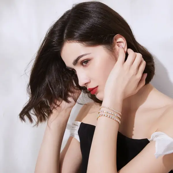 Wholesale Shiny Geometric Brass Zircon Tennis Chain Bracelets In Bulk