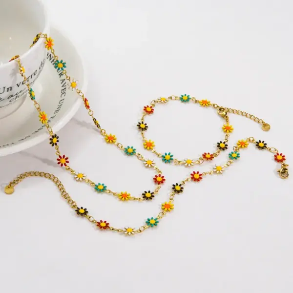 Wholesale PVD Coated 14K Gold Real Gold Plated Flower 304 Stainless Steel Sweet Waterproof Non Tarnish Bracelets Anklet Necklace