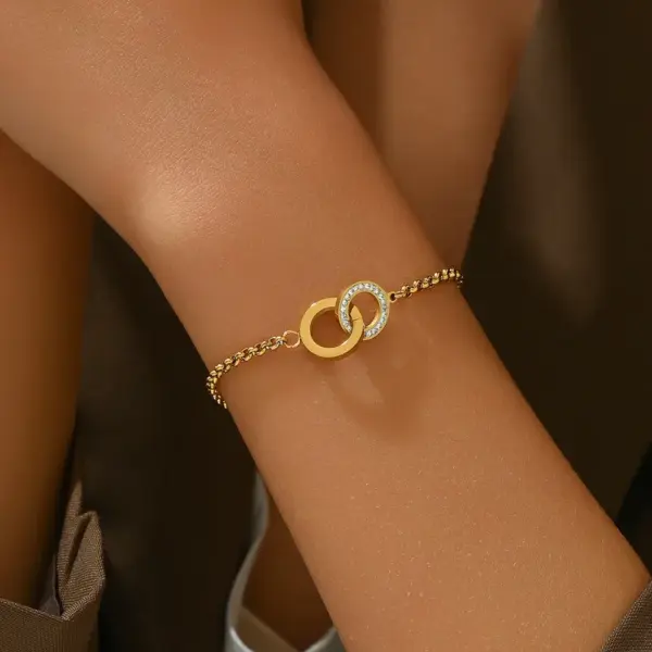 Fashion Round 304 Stainless Steel 14K Gold Plated Rhinestones Stainless Steel Bracelets In Bulk