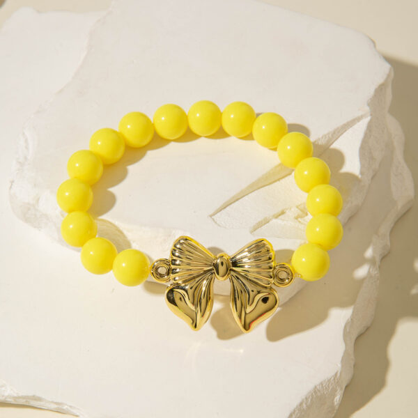 Wholesale European and American Cross-Border Dopamine Colorful Bowknot Acrylic Bracelet for Women, Fashionable Elastic Beaded Bracelet Jewelry