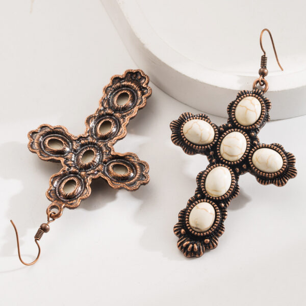 Wholesale Amazon Explosions Vintage Cross with Turquoise Earrings Women Bohemian Ethnic Earrings Earrings