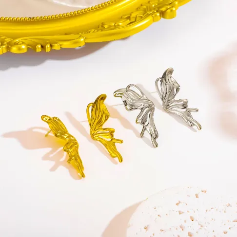 PVD Coated Real Gold Plated Butterfly 304 Stainless Steel Simple Style Classic Style Waterproof Non Tarnish Ear Studs