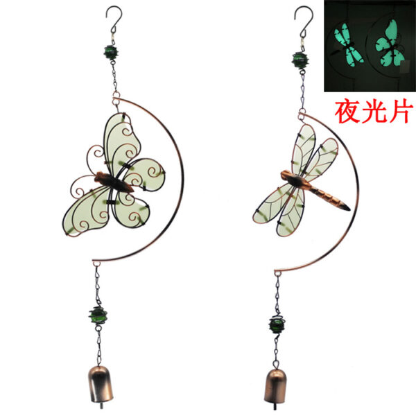 Wholesale Luminous Wind Bell Iron Butterfly Dragonfly Hanging UV Fluorescent Film Creative Rotating Pendant Cross-border Hot Sale