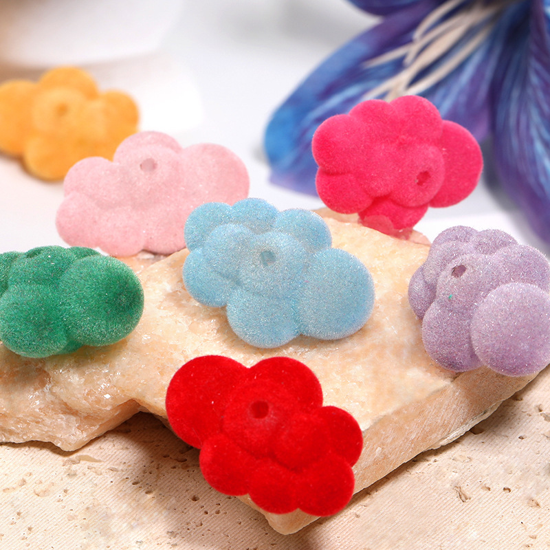 Wholesale Flocking Color Cloud Beads Acrylic Cotton Cloud Vertical Hole Beads DIY Mobile Phone Chain Keychain Aessories