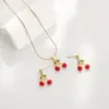 Wholesale Jewelry Sweet Cherry Strawberry 304 Stainless Steel Enamel Plating Earrings Necklace Snake Chain