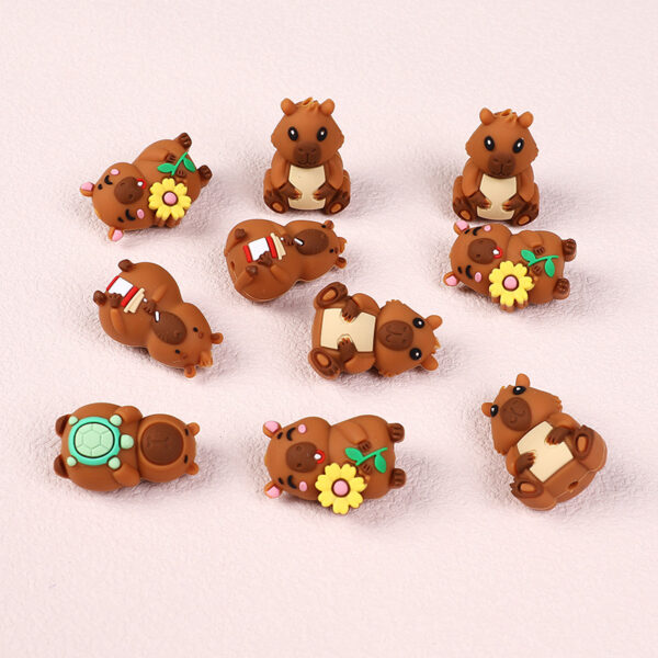 Wholesale Cross-border New 3D Capybara Silicone Beads Loose Beads Cute Cartoon Card Pibala Jewelry Accessories Animal Drops Glue Beads