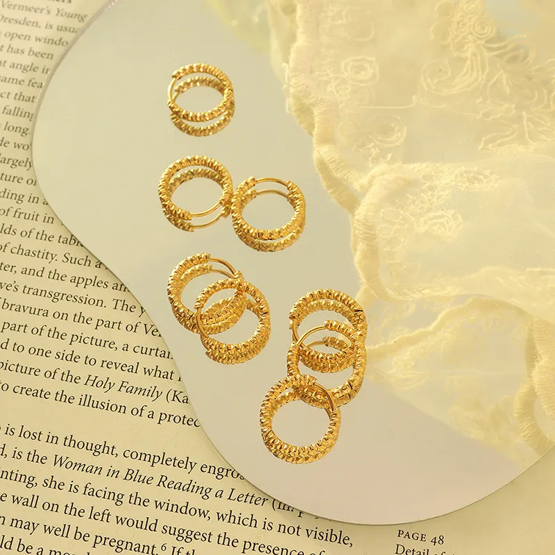 Wholesale PVD Coated 18K Gold Plated 18K Gold 304 Stainless Steel Retro Earrings