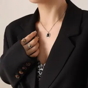 P258-Steel Black Opal Necklace-40+5cm