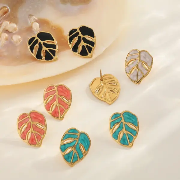 Wholesale Stainless Steel 18K Gold Plated Irregular Leaf Oil Drop Earrings Fashionable Casual Elegant Cute Novelty Design For All Seasons