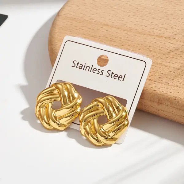 Elegant Spiral Patterned Electroplated 304 Stainless Steel Round And Oval Shaped Ear Studs Women's Fashion Jewelry Earrings