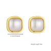 Wholesale 1 Pair Vintage Style Square Inlay 304 Stainless Steel Artificial Pearls 18K Gold Plated Ear Studs
