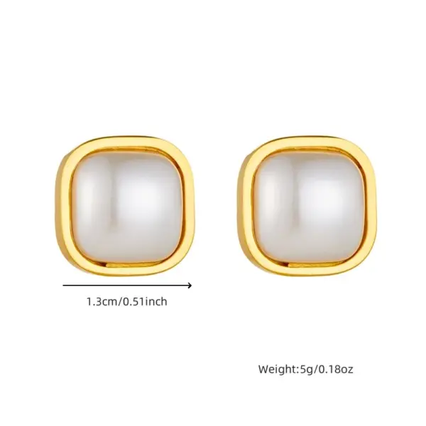 Wholesale 1 Pair Vintage Style Square Inlay 304 Stainless Steel Artificial Pearls 18K Gold Plated Ear Studs