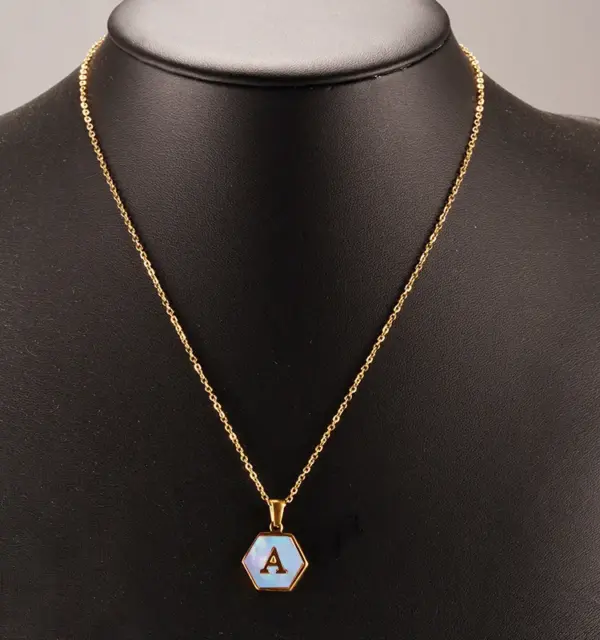 Wholesale Retro Letter Titanium Steel Pendant Necklace Inlay Shell Stainless Steel Necklaces
