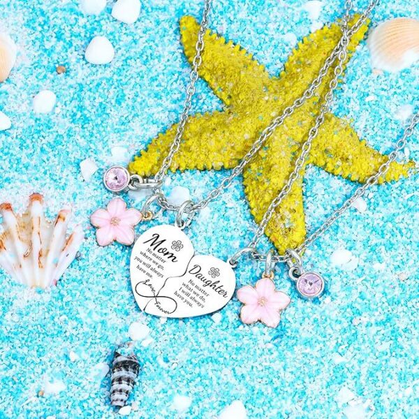 Wholesale Cross-border Amazon New Love Flower Mother's Daughter Heart Zinc Alloy Engraving Necklace Mother's Day Gift