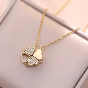 X0001 Gold Four-Leaf Flower Necklace {Pendant Together}