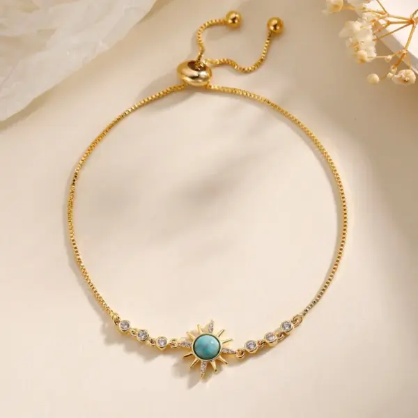Wholesale Copper 18K Gold Plated Basic Modern Style Classic Style Plating Inlay Sun Turquoise Zircon Bracelets