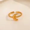 Wholesale PVD Coated 18K Gold Plated Moon 304 Stainless Steel Simple Style Waterproof Non Tarnish Open Rings