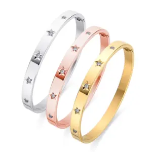 Wholesale PVD Coated Real Gold Plated Star Stainless Steel Simple Style Waterproof Non Tarnish Bangle