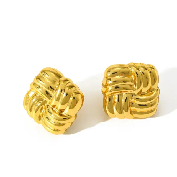 Wholesale Electroplating Golden Plated Irregular Square Heart Shape 304 Stainless Steel Casual Basic Modern Style Polishing Three-dimensional Earrings Ear Studs