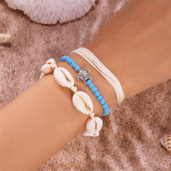 Wholesale European and American Cross-border New Creative Retro Beach 3-piece Set Shell Turtle Bead Bracelet Drawable Multicolor suit