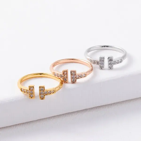 Wholesale 1 Piece Simple Style Letter Copper Plating Inlay Zircon Open Ring