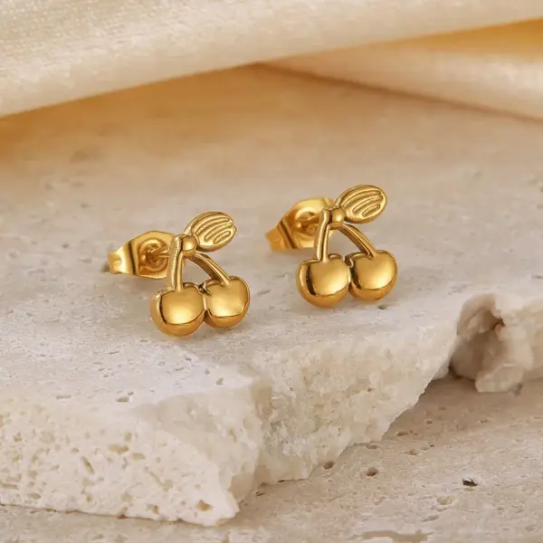 Wholesale Ion Plating (IP) Cherry 304 Stainless Steel Simple Style Waterproof Non Tarnish Ear Studs