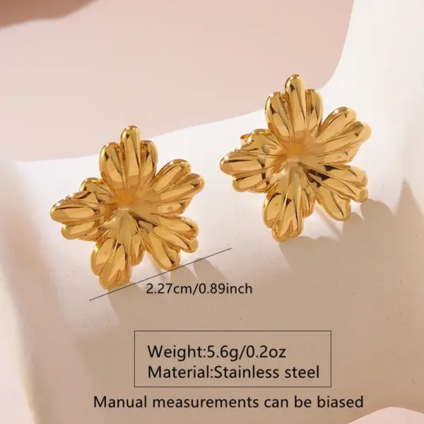 201 Stainless Steel 304 Stainless Steel Plastic Flower Petal Plated Stone-Free Imitation Gold Elegant Cute Oversized Plating Gold Earrings Ear Studs