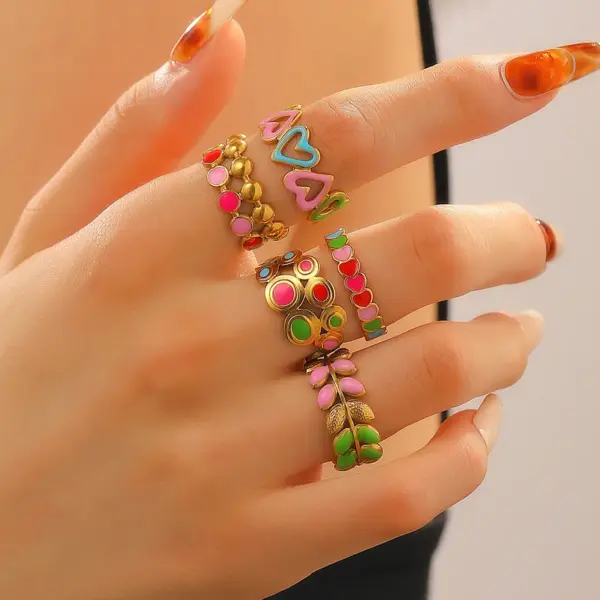 Wholesale Jewelry Cute Streetwear Heart Shape 304 Stainless Steel Enamel Open Rings